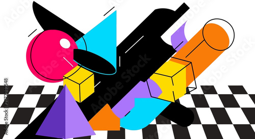 Retro Abstract Shapes 80s Design Geometric Composition