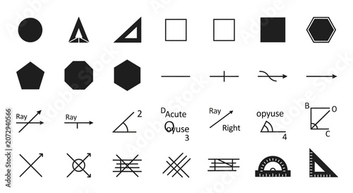 Geometric Shapes, Angles, Lines and Math Symbols - Education