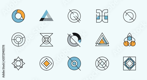 Modern Geometric Logos and Icons Set, Abstract Shapes and Symbols