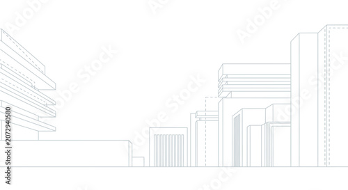 Minimalist architectural sketch of modern buildings