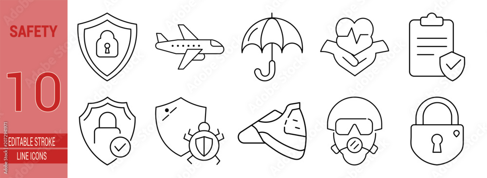 Obraz premium Essential safety and security protection line icons collection