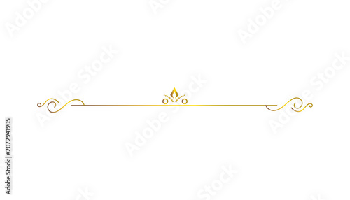 Elegant golden decorative divider line with ornate flourishes, isolated on transparent background