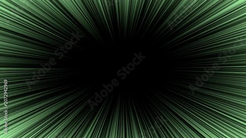 Green fast line explosion, dynamic light speed effect, abstract motion background