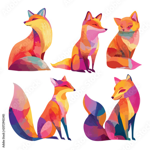 set of funny fox vectors