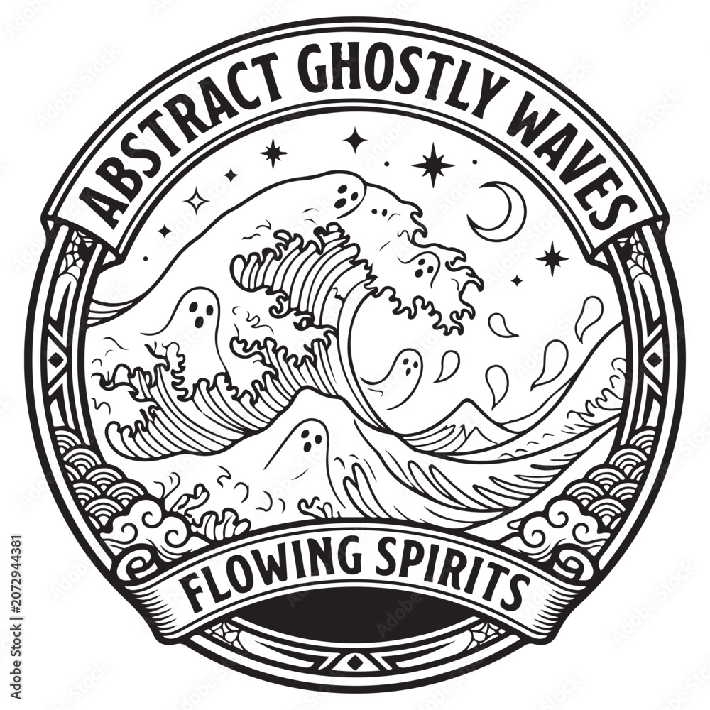 Fototapeta premium Abstract Ghostly Ocean Waves Halloween Circular Vector