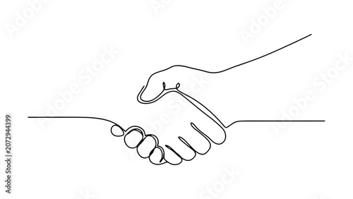 Canvastavla minimalist continuous line drawing of handshake isolated on white background mod