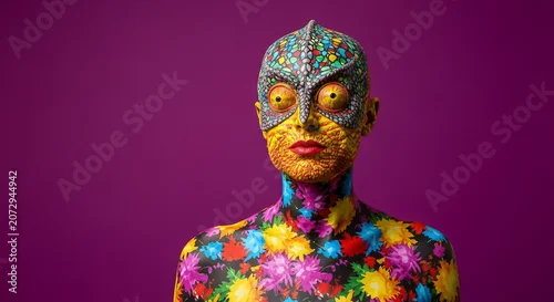 Obraz Vibrant Chameleon Body Art: A Study in Color and Transformation