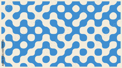 Seamless Truchet rounded shapes pattern in blue and cream