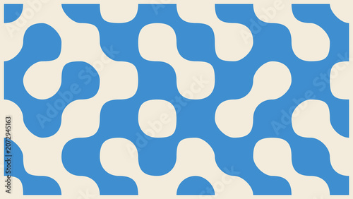 Seamless retro tile pattern in blue and cream, widescreen background