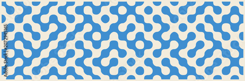 Seamless clean retro tile pattern in blue and cream, wide banner