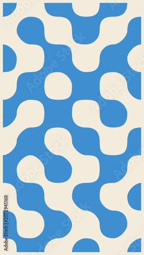 Retro rounded shapes pattern in blue and cream, vertical background