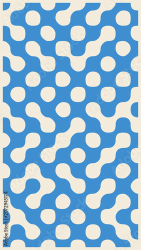 Mid century modern organic shapes pattern in blue and cream