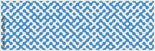Intricate mid century modern rounded shapes pattern in blue and cream