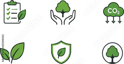 Environmental Sustainability Vector Icon with Green Energy, Carbon Reduction and Tree Conservation