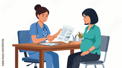 Doctor consulting pregnant woman patient.