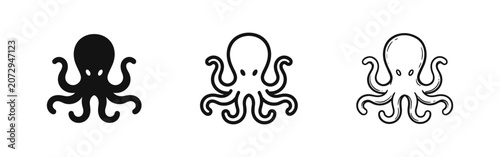 Foto Octopus marine animal icon set, ocean creature silhouettes