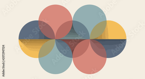 Geometric Abstract Circles Overlapping, Soft Pastel Palette, Retro Design