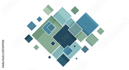 Geometric Abstract Pattern - Blue and Green Diamond Shapes