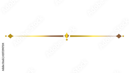 Elegant golden decorative line divider with geometric diamond and dot accents, featuring a gradient metallic finish, perfect for design elements and text separation, isolated on transparent background