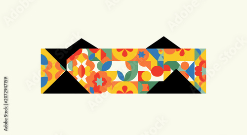 Geometric Abstract Pattern with Floral Elements