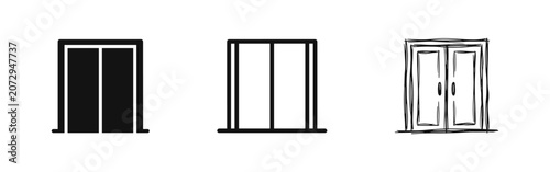 Cuadro en lienzo Double door icon set, entrance and exit doorway signs