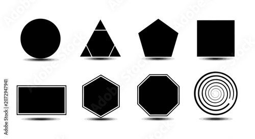 Geometric Shapes Collection: Circle, Triangle, Pentagon, Square, Rectangle, Hexagon, Octagon, Spiral