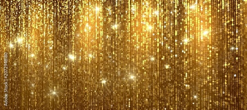 Glamorous Golden Sequin Curtain Background with Sparkling Lights for Festive Celebrations © Ilja
