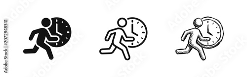 Cuadro en lienzo Time management and person running with clock icons
