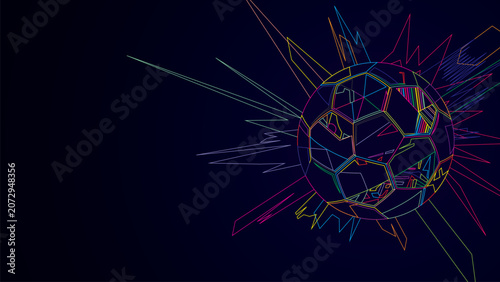 Fotografie Abstract colorful geometric soccer ball on dark background graphic illustration have blank space
