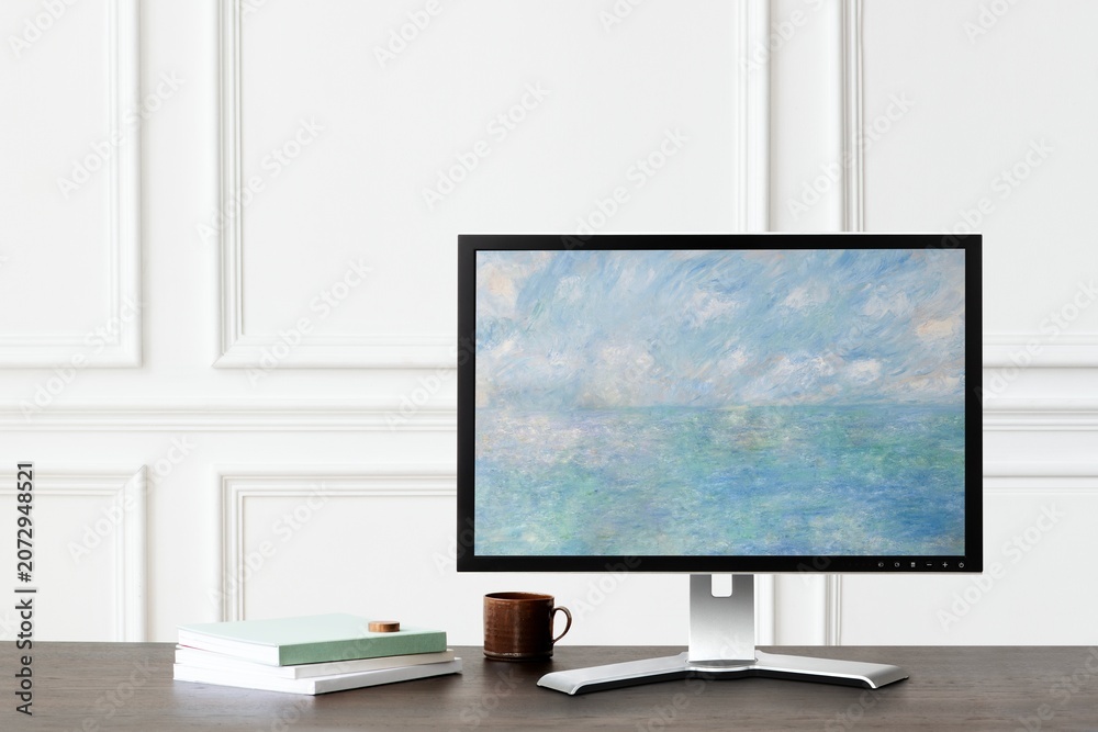 Fototapeta premium Computer screen with vintage painting.