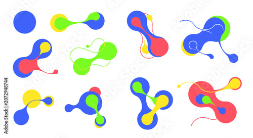 Abstract Organic Shapes and Blobs, Colorful Fluid Forms on White