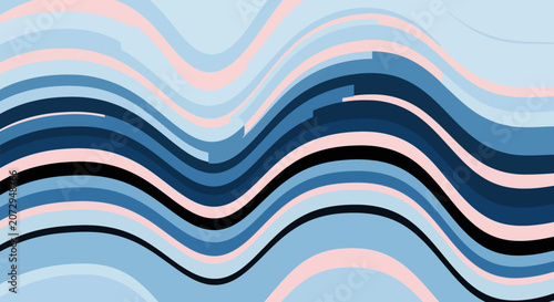 Abstract Wavy Lines, Blue, Pink, Black, Geometric Pattern, Modern Design