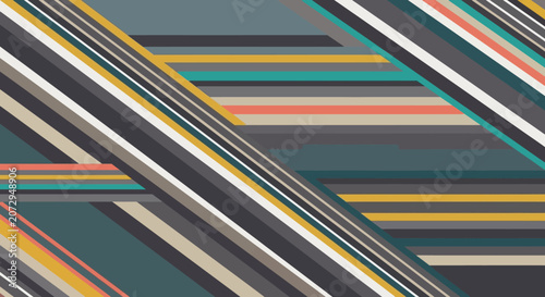 Geometric Abstract Stripes, Retro Color Palette Background