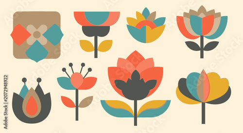 Retro Floral Graphics: Mid-Century Modern Flower Icons