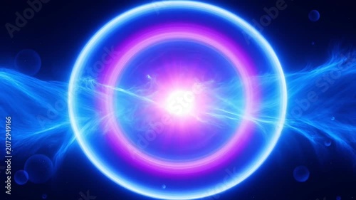 Abstract neon energy portal with pulsing light rings and flowing cosmic plasma background