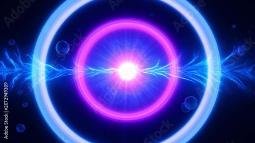Abstract neon energy rings and pulsing light beam motion background