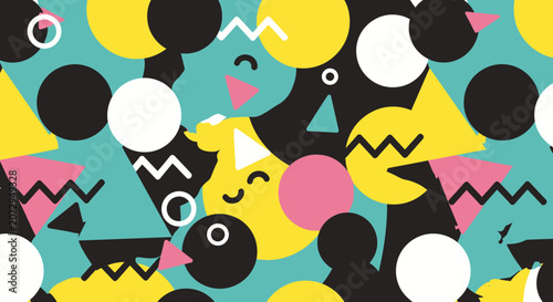 Retro Abstract Geometric Pattern with Circles and Triangles