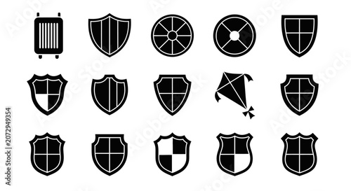 Shield Icons, Security, Protection, Safety, Symbols Set