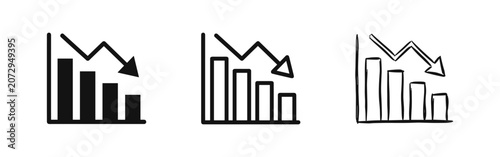 Cuadro en lienzo Set of line graph icons with downward arrow, business decline symbols