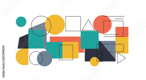 Abstract Geometric Shapes Collage: Retro Colors and Modern Design