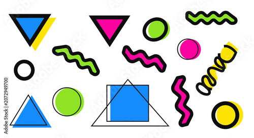 Retro geometric shapes pattern, 80s 90s style, vibrant colours