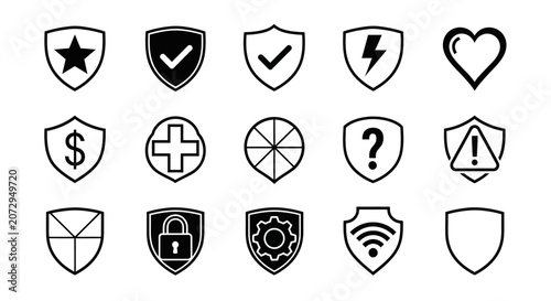 Shield Icons: Security, Safety, Protection, and Symbols Set