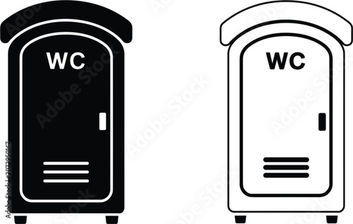 Cuadro en lienzo Portable toilet cabin icon set, public restroom sanitation vector illustration i