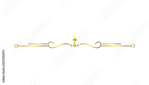 Elegant golden decorative divider element isolated on transparent background