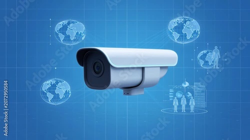 Global security surveillance camera with digital holographic data interface and map hud