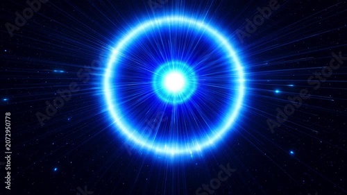 Glowing blue energy portal or celestial star burst abstract background animation