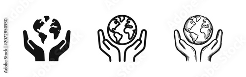 Tableau sur toile World globe held in hands icon set for environment and charity