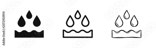 Cuadro en lienzo Water drop absorption icons set in flat, outline and sketch style