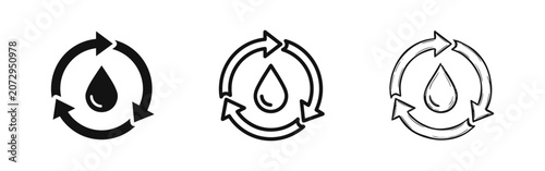 Foto Water cycle and recycling icons set in flat, outline and sketch style