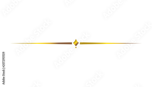Elegant golden horizontal divider with a central diamond shape isolated on transparent background